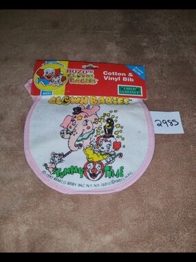 Bozo's Clown Babies Cotton & Vinyl Baby Bib - Pink Trim
